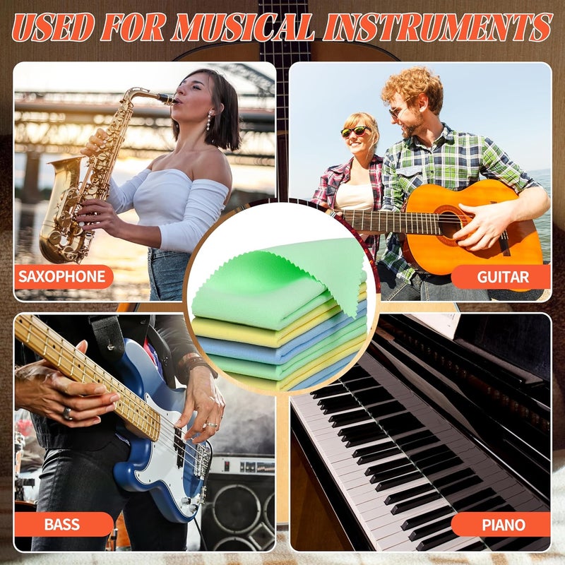 Bymore 9 Pack Guitar Cloths, 12"x12" Microfiber Flute Suede Cleaning Cloth for Musical Instruments Plush Polishing Cloths for Guitar Violin Piano Clarinet Trumpet Sax Universal - Image 5